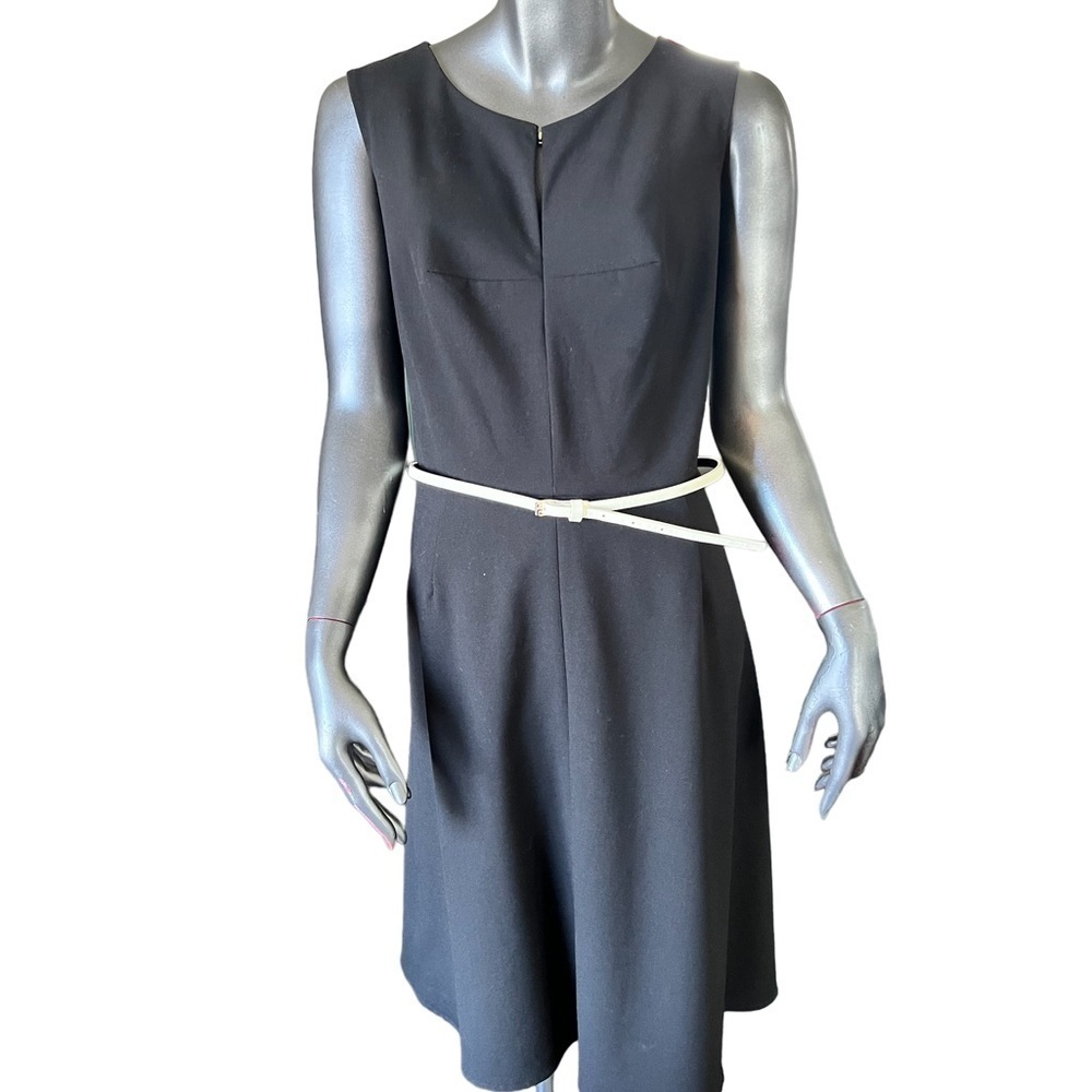 Black Calvin Klein Fully Lined Little Black Dress w/Gold closure at throat front - Picture 7 of 7